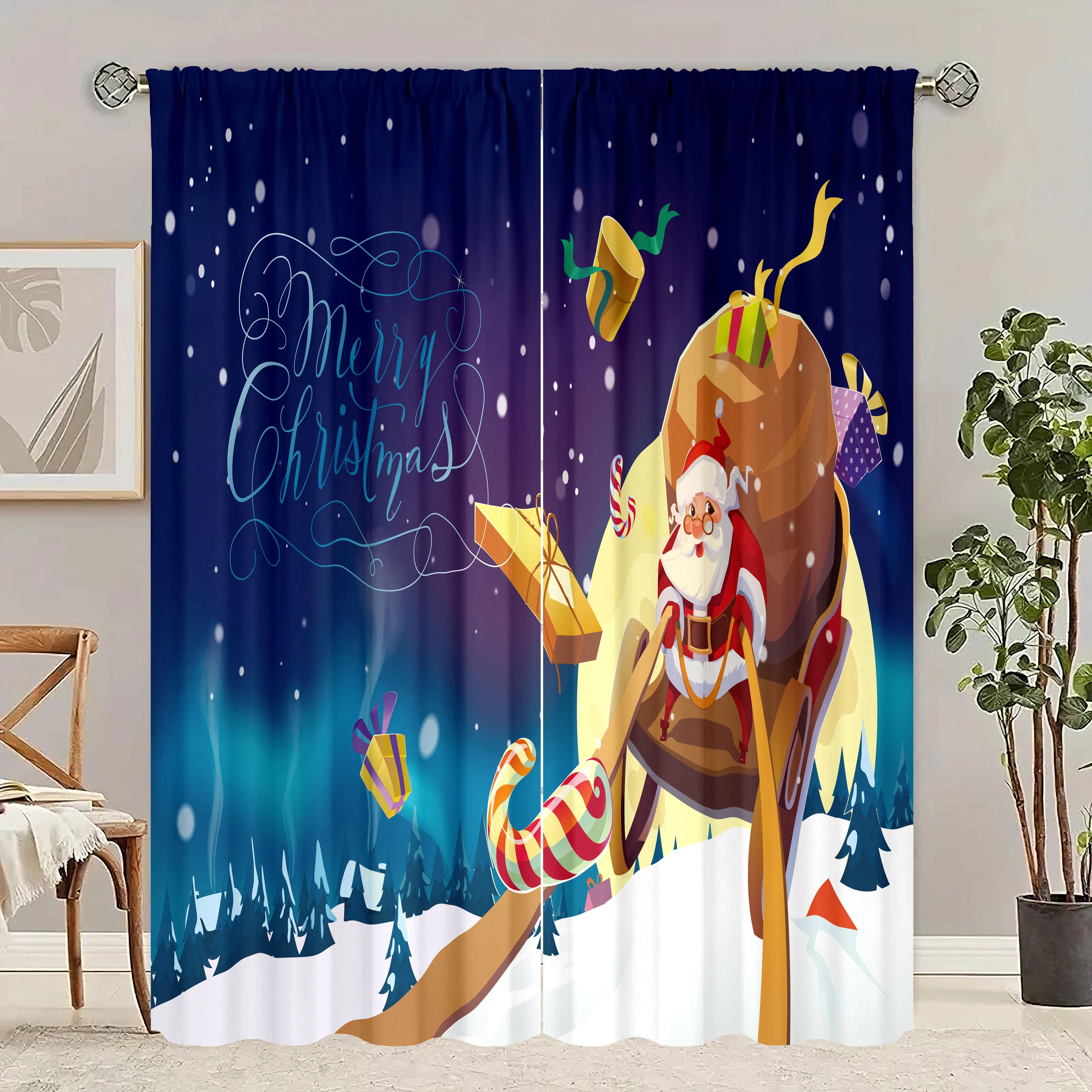 

Set Of 2 Gift Giving Santa Claus Christmas Print Curtain Polyester Material Suitable Bedroom Living Room Study Curtains Made Area Window Treatment W100*H70(CM)-Rod Pocket&2PCS