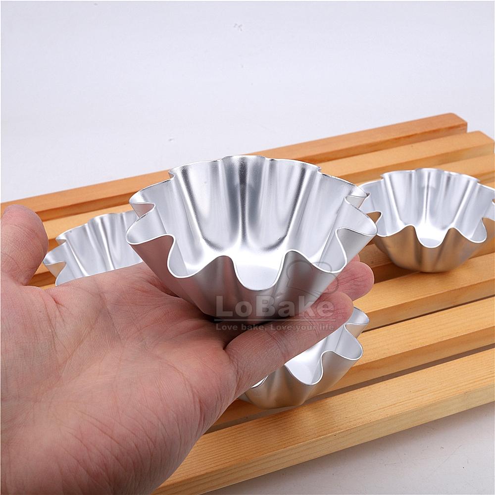5 st/parti 2 storlekar Blomma Vågig Rund Form Aluminiumlegering Tartform Gelépuddingformar Desserthållare för DIY Baktillbehör