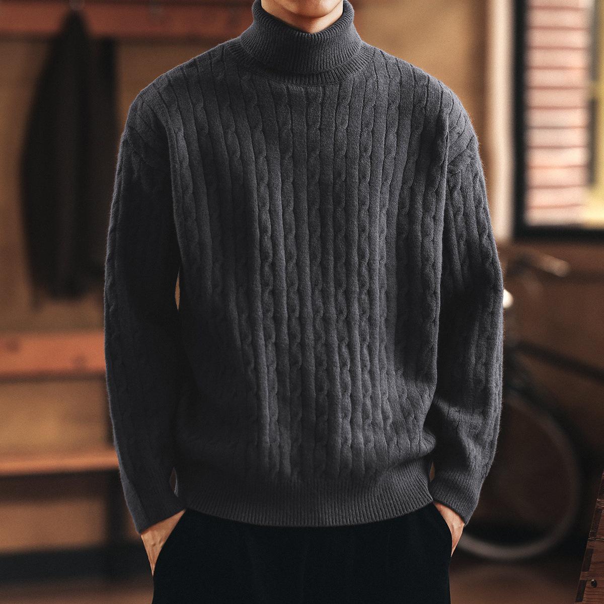 

Men s High-End Retro Heavyweight Cable Knit Turtleneck Sweater - Autumn/Winter 2025 XL for 70-80 kg темно-сірий