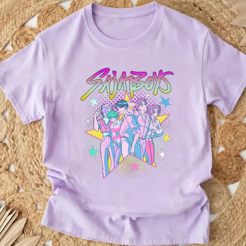 Popular Cartoon Print Women T-Shirt Cartoon Design Casual Harajuku Style T-shirts Girls Round Neck Short Sleeved Top Fans Gifts