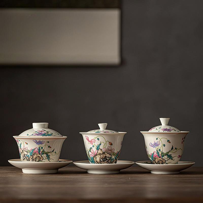 Chinese Ceramic Gaiwan Household Handmade Tea Bowl Teacup Travel Portable Kung Fu Tea Set Brewing Tea Bowl Teaware Accessories