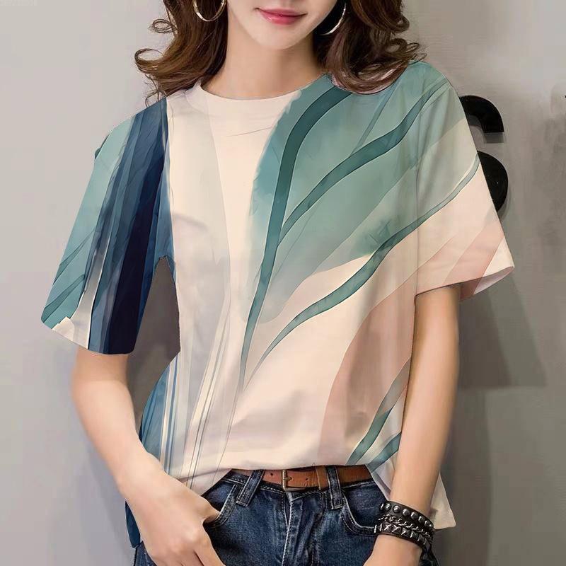 Fashion European and American Women's T-shirt Plant Flower Pattern 3D Printing Casual Women's Round Neck Short Sleeve Top