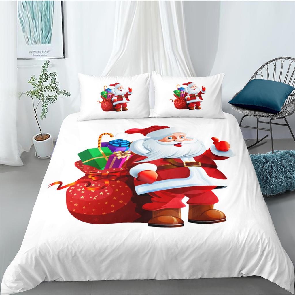 Santa Elk 3D Digital Printing Three-Piece Quilt Cover Sheet Grinding Quilt Cover