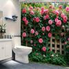1pc Lush Garden Rose Print Shower Curtain, Relaxing Pink Floral Design with Green Foliage, Perfect for Any Bathroom Decor
