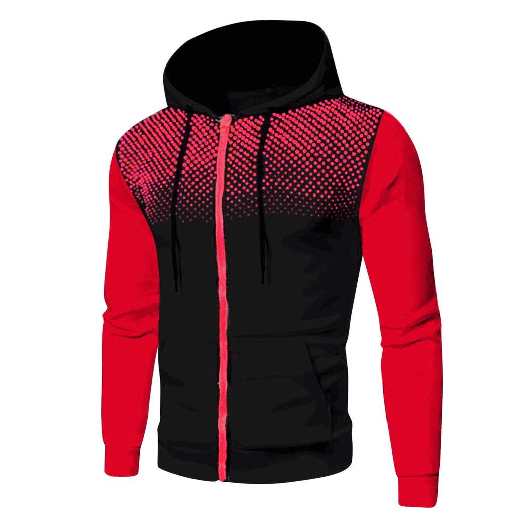 Herren-Cardigan-Hoodie für Herbst und Winter, gepunkteter Jugendmantel, gebürstetes Fleece