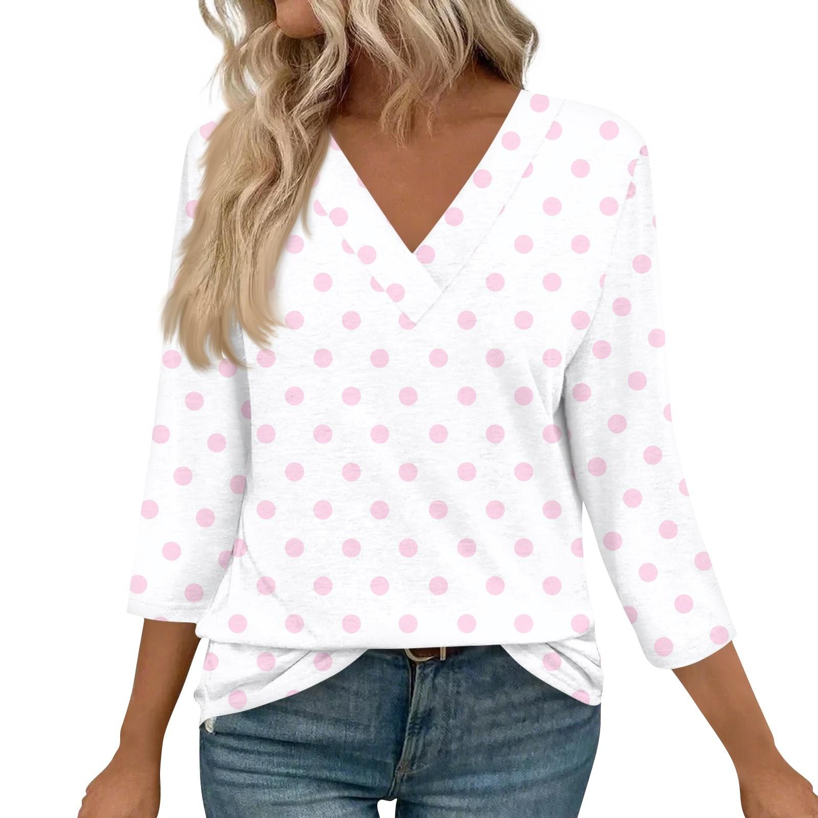 

Женские топы с рукавами 3/4 и V-образным вырезом, повседневные туники, базовые рубашки, блузки свободного кроя XL розовый