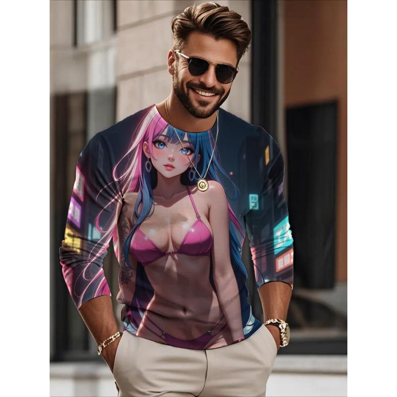 Autumn Men's Long sleeves T-shirt anime beauty sexy 3D printed casual loose Long sleeved T-shirt men's clothing tops