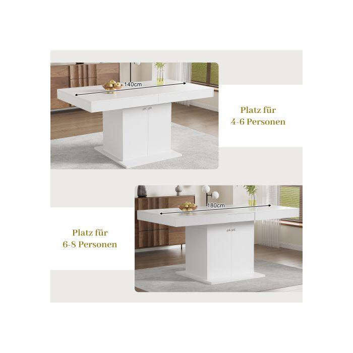 Ausziehbarer Esstisch, L140/180*B80*H76cm, Esstisch mit Stauraum, Couchtisch, Weiß
