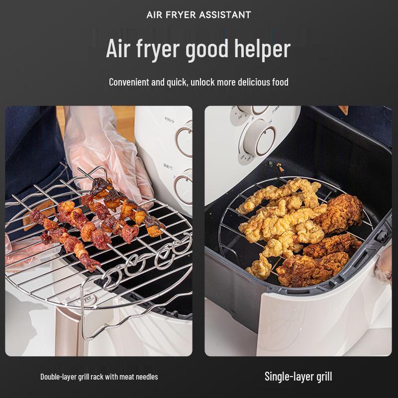 67" Stainless Steel Air Fryer Double-Layer Steaming & Roasting Rack - 4-Pin BBQ & Deep Fryer Accessories with Mesh Shelf.