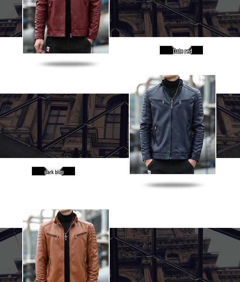 Men's Trendy Leather Stand Collar Motorcycle Jacket for Autumn and Winter