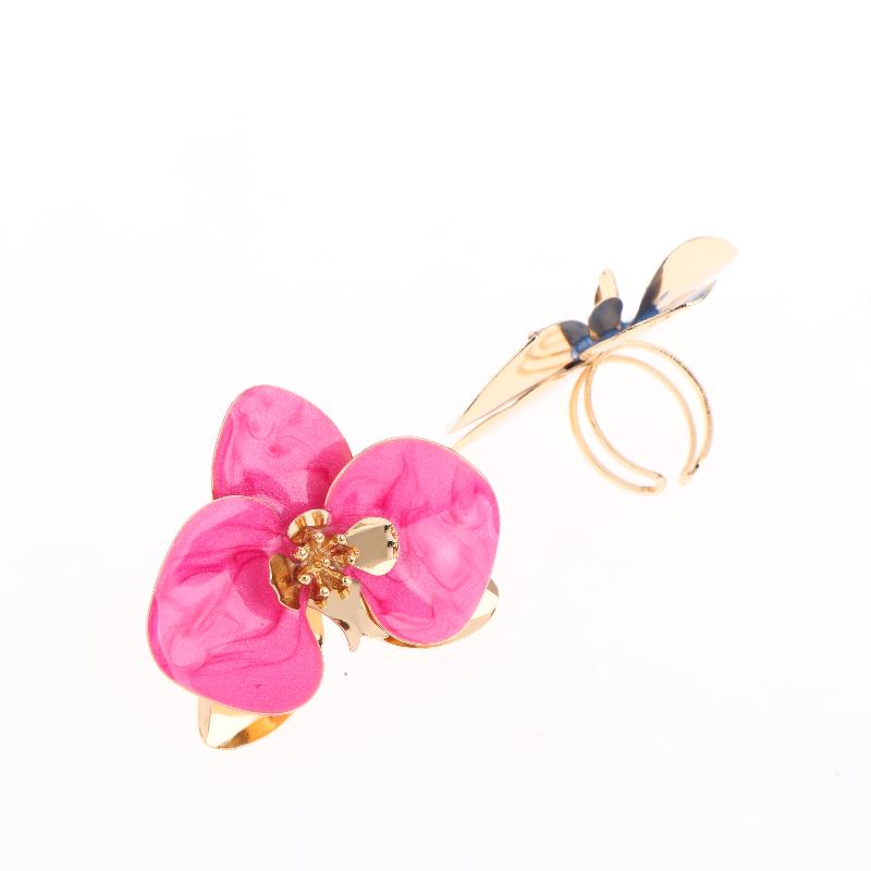 Exaggerated Metal Flower Ring For Women Dripping Oil Irregular Opening Adjustable Finger Jewelry Accessories