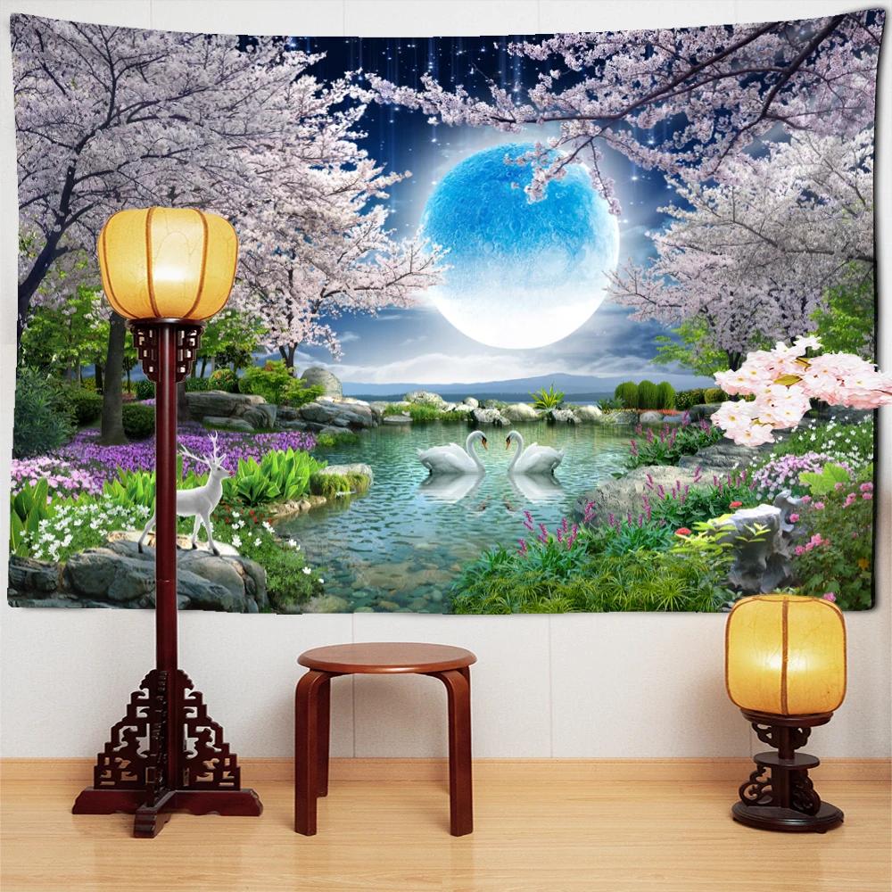 Forest River Wall Tapestry - Nature Landscape HD Print, Calming Waterfall Scene for Bedroom & Living Room Decor