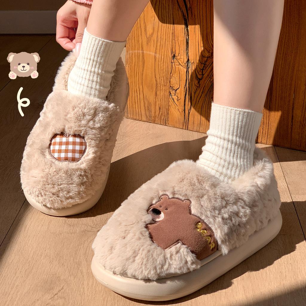 Cute Bag Heel Cotton Slippers Autumn and Winter Indoor Home Thick-soled Non-slip Plush Warm Plush Cotton Shoes