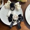 Fabric Camellia Flower Brooch Black Bowknot Necktie Camellia Flower Bow Tie Versatile Shirt Collar Pins Wedding Party For Women
