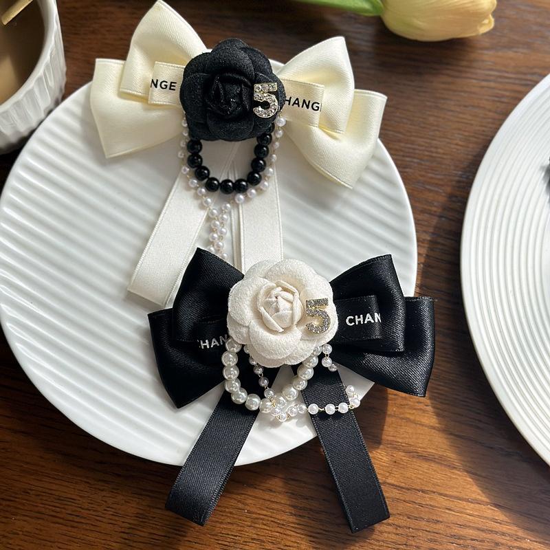 Fabric Camellia Flower Brooch Black Bowknot Necktie Camellia Flower Bow Tie Versatile Shirt Collar Pins Wedding Party For Women