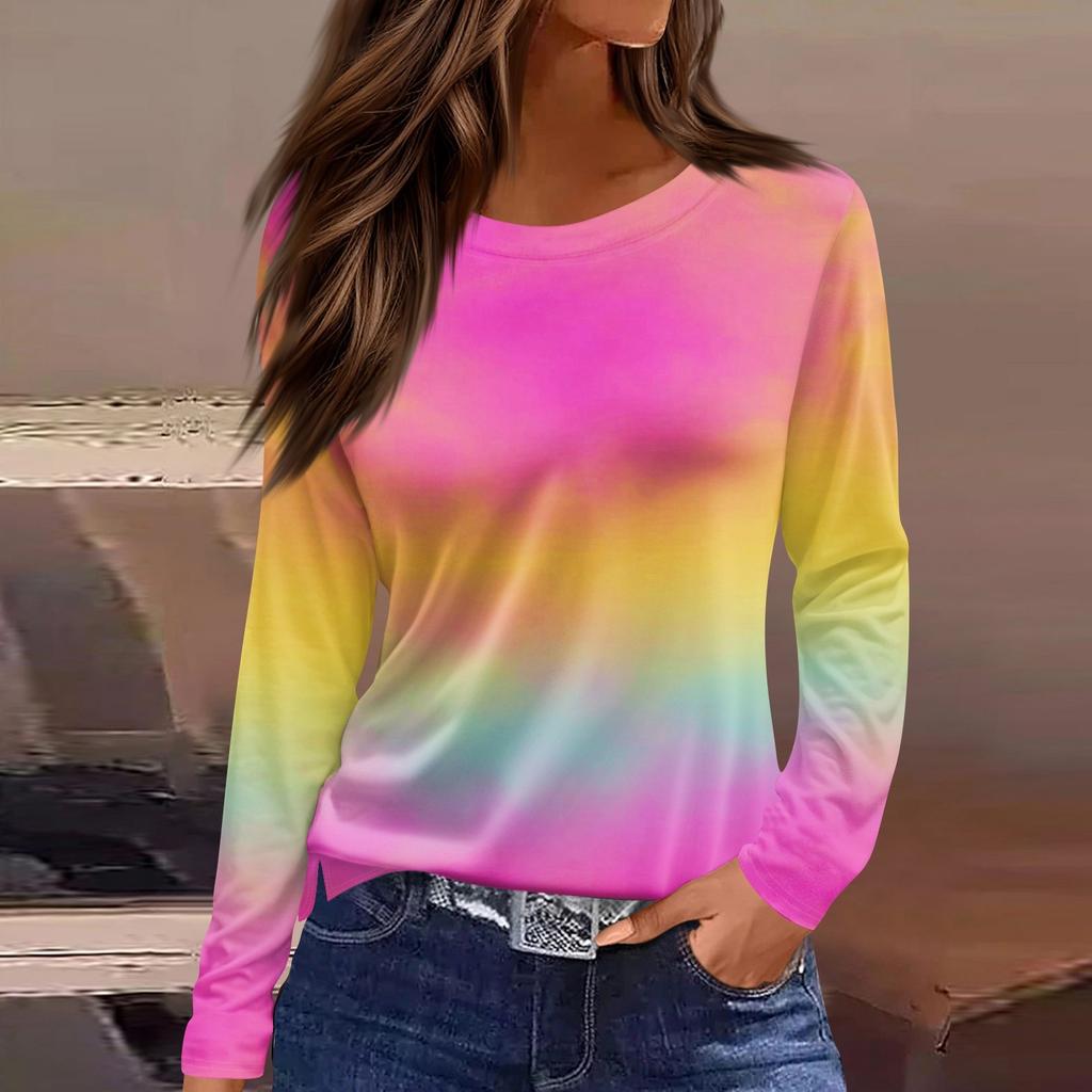 Damski codzienny top z długim rękawem z nadrukiem z okrągłym dekoltem