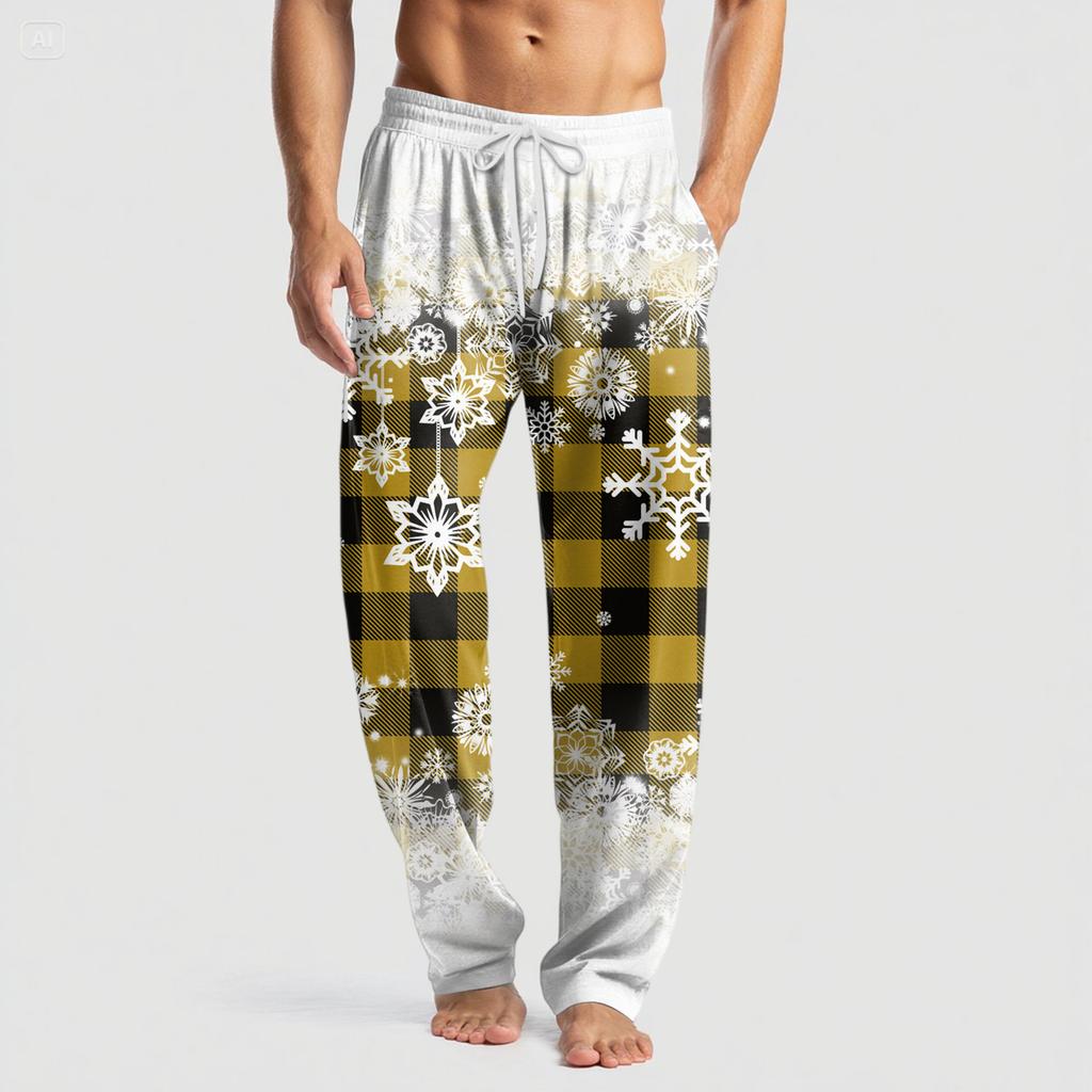 Pánské pletené módní potištěné kapsové ležérní kalhoty pyžamové kalhoty