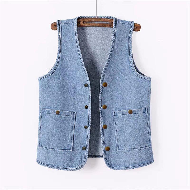 Fashion Denim Vest Female Streetwear V Neck Women Vest Summer Large Size Waistcoat Jeans Tops Sleevless Jacket Chaleco Mujer