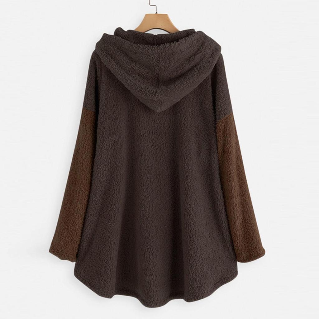 Dámská fleecová mikina s kapucí, asymetrickým lemem na knoflíky, svetrová halenka