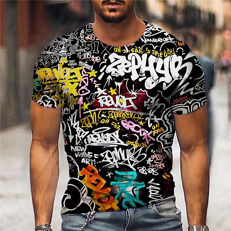 Summer Fashion Cool Graffiti Men's t-shirt New Casual Personality Hip Hop streetwear Fun Printed Round Neck Short Sleeve Tees