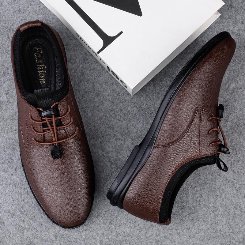 Simple Casual Leather Shoes for Men Comfortable Oxford Shoes Outdoor Walking Footwear Vintage Style Male Formal Dress Footwear
