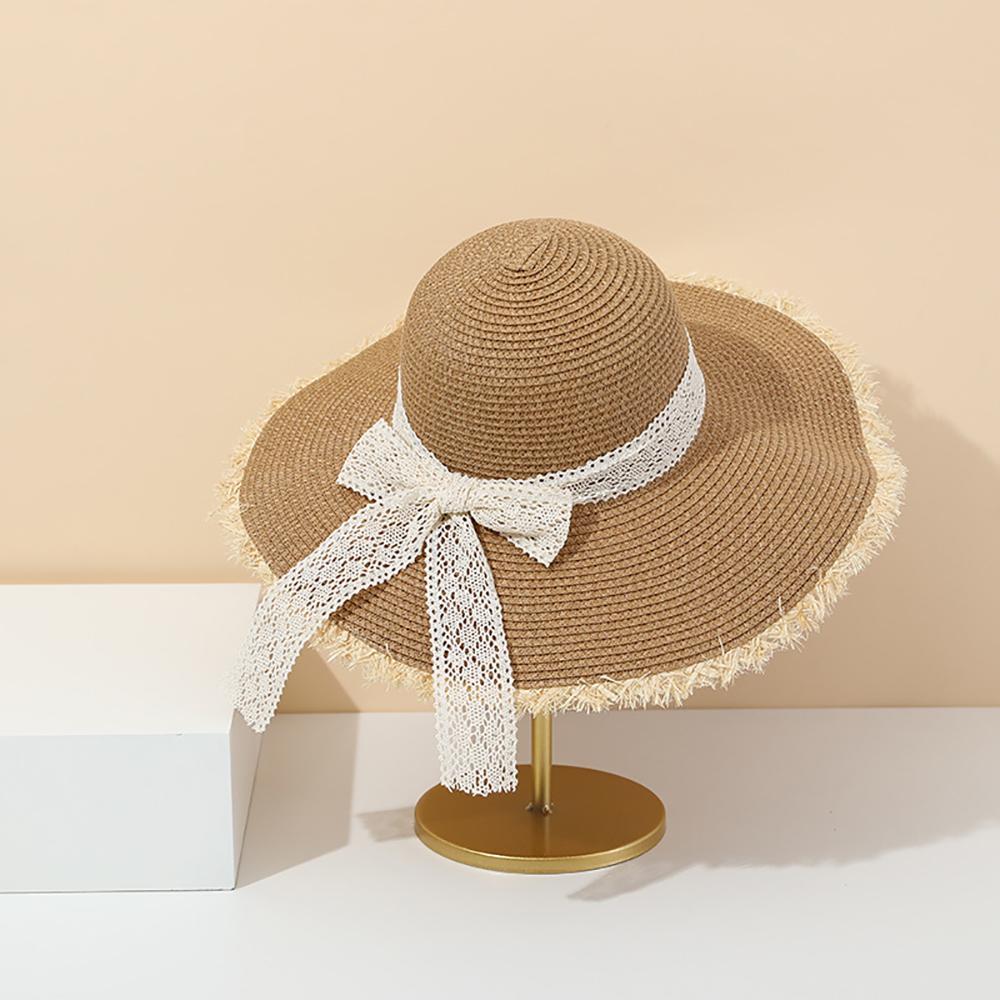 Summer Western Style Straw Hat for Women Big Brim Sunshade Fashion Bow Detail Seaside Beach Accessory