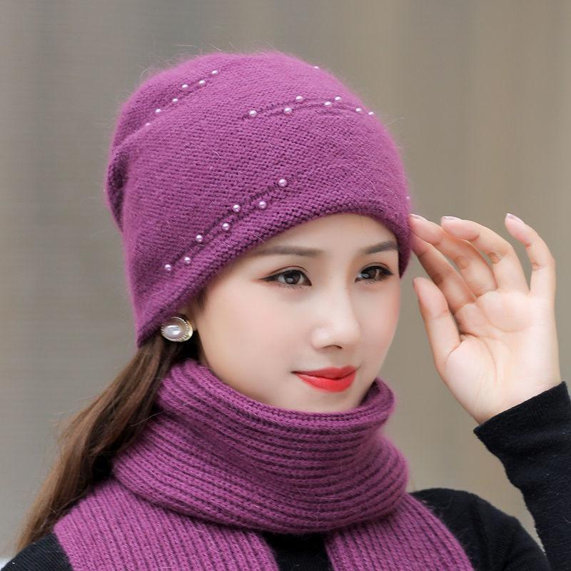 Neue Wintermütze für Damen, modisch, dekoriert, Beanie-Mütze, Kaninchenfell-Mischung, warme Wintermütze für Damen, lässige Streetwear, Strickmütze