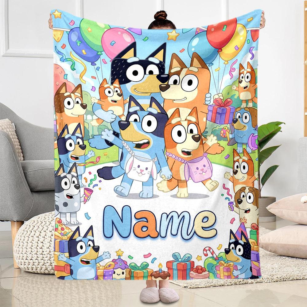 Bluey's Beach Adventure Customize Text Blanket Throw Personalized Blanket Warmthful Decor Perfect for Office Seaside Chair Office Chair All-Season Use