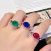 Bague Émeraude Simple Simulation Œuf de Pigeon Incrustée de Diamant à Haute Teneur en Carbone Corindon Rouge Sang de Pigeon Bague en Cristal Bleu Pointu Femme