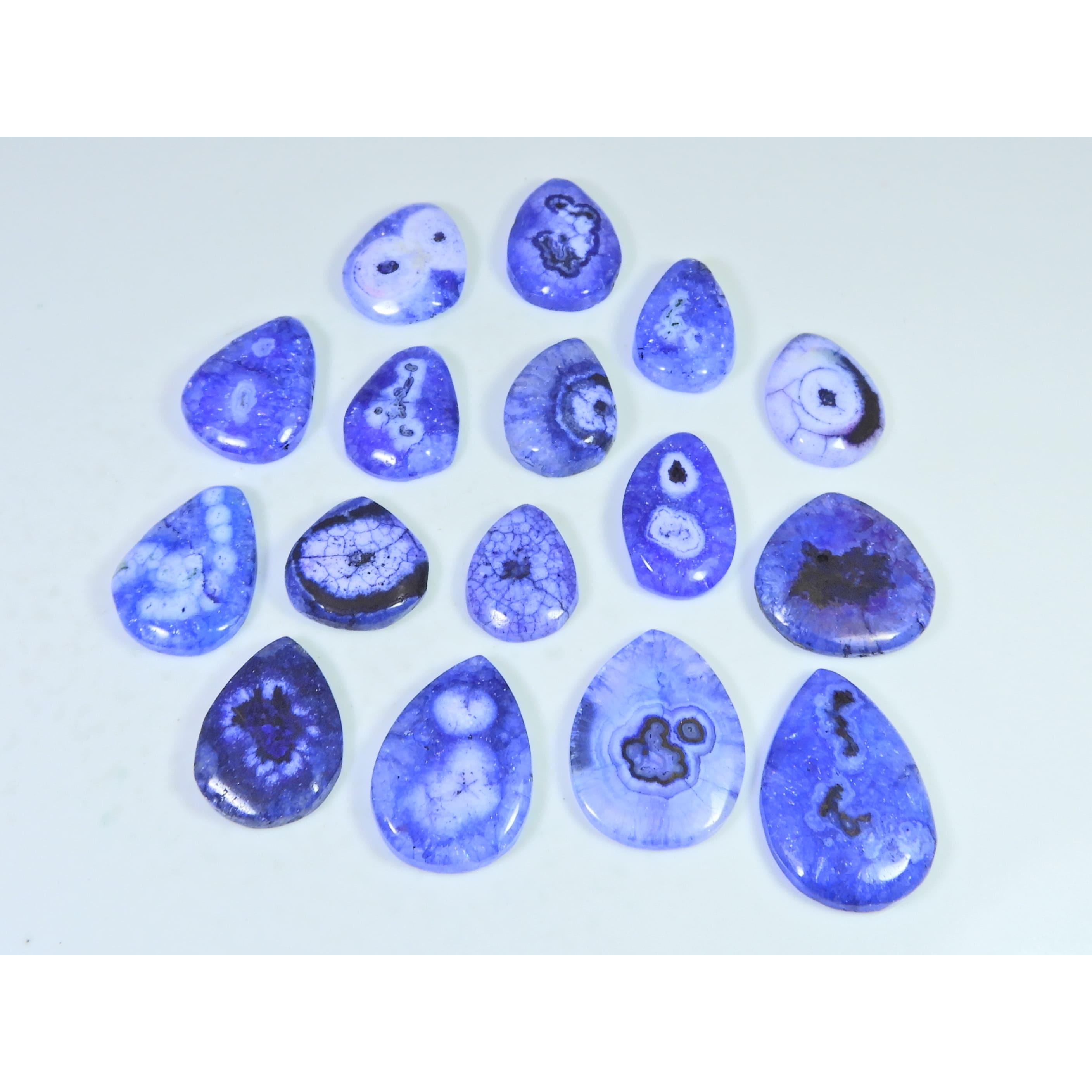 

255Cts.Color Enhanced Blue Solar Cab Agate Pear Loose Gemstone 16Pcs Lot C-2135