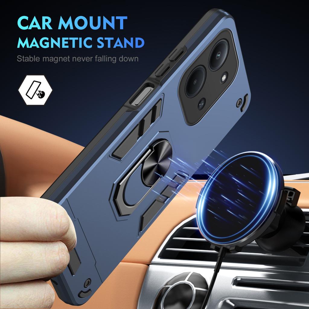 Pro Xiaomi Redmi 15C 4G (Globální) (171 mm)/Poco C85 4G (171 mm) Pouzdro PC+TPU Drop Defend Kryt na telefon s prstenovým stojánkem