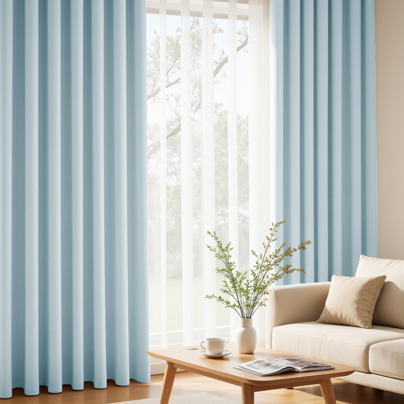 

AZRA Уровень 1 Комплект Блэкаут Холодный Однотонный Подходит для Спален и Гостиных Стирка 150см Ширина х 135см Шторы, Шторы, 4, Звукоизоляция, Термоизоляция,