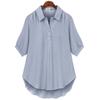 Women's summer new medium-sleeved shirt large size loose and thin spring and autumn medium and long versatile top