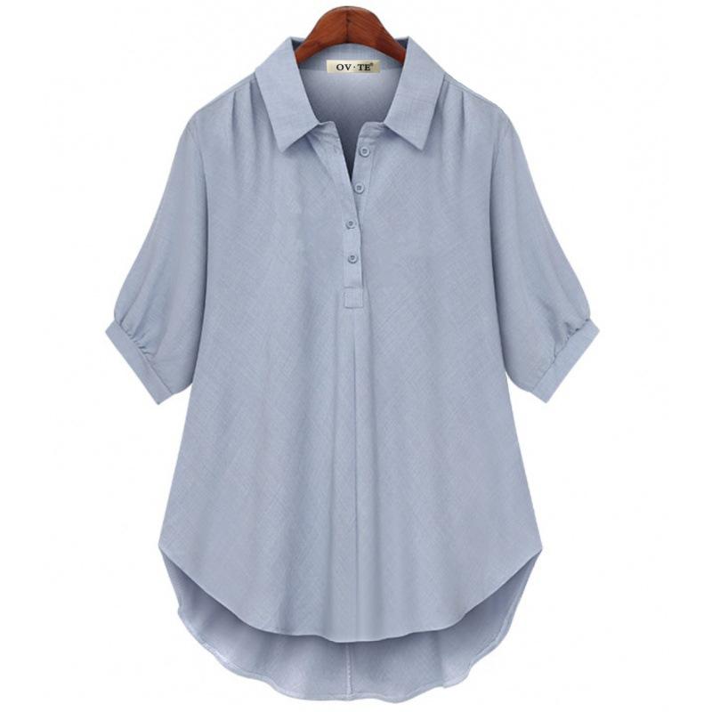Women's summer new medium-sleeved shirt large size loose and thin spring and autumn medium and long versatile top