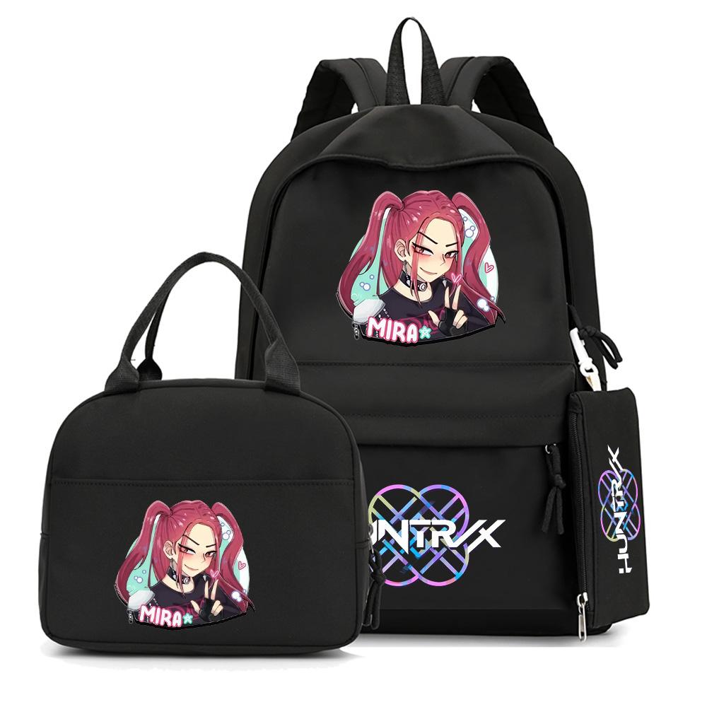 4Pcs/set Cartoon K-Pop Printed Backpack with Handbag Pencil Case for Teenager Student Boy Girl Schoolbag Bookbag Large Capacity Travel Bag Kid Gift