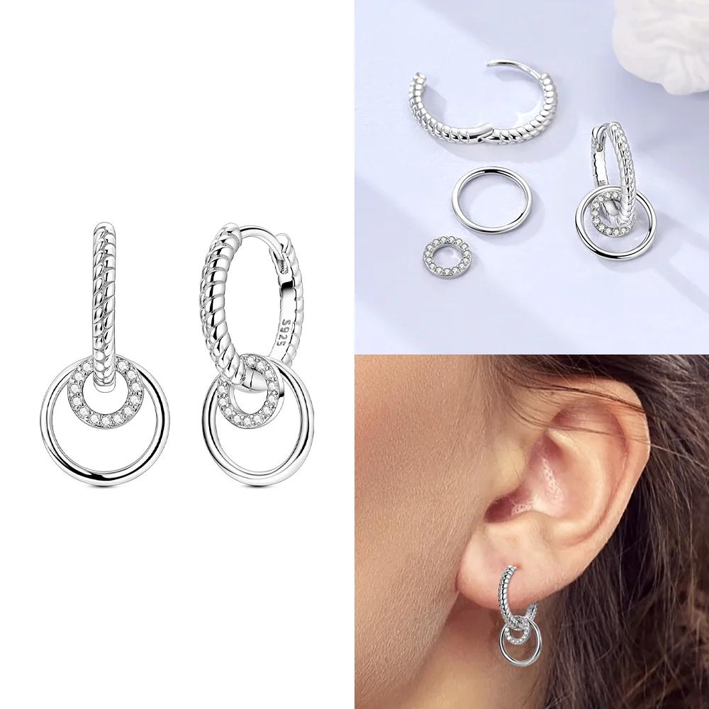 Charms 925 Silver Earrings Color Zircon Pink Bow Star Moon Shell Earrings Four-leaf Clover Woman's Accessory Jewelry