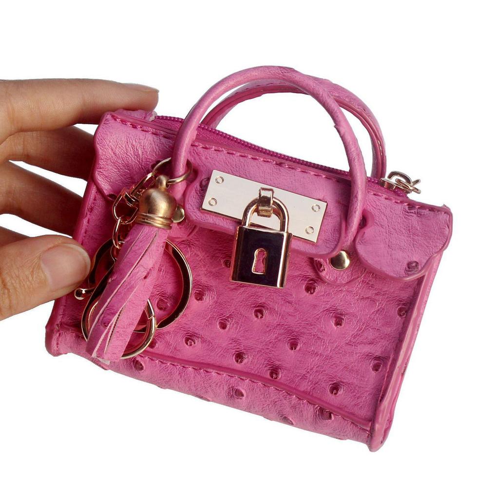 Fashion Tassel Ostrich Pattern Mini Handbag & Key Holder