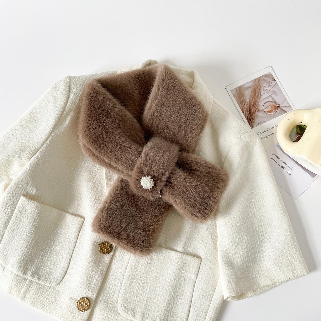 Korean style minimalist and versatile furry collar scarf, autumn/winter faux rabbit fur neck scarf, solid color warm ambiance, cross-fur collar