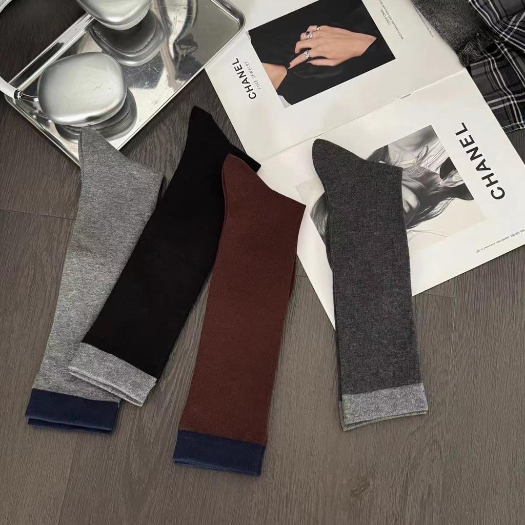 Schwarze Wadenstrümpfe für Damen im Herbst und Winter, einfarbig, reine Baumwolle, schlankmachende Plüschsocken