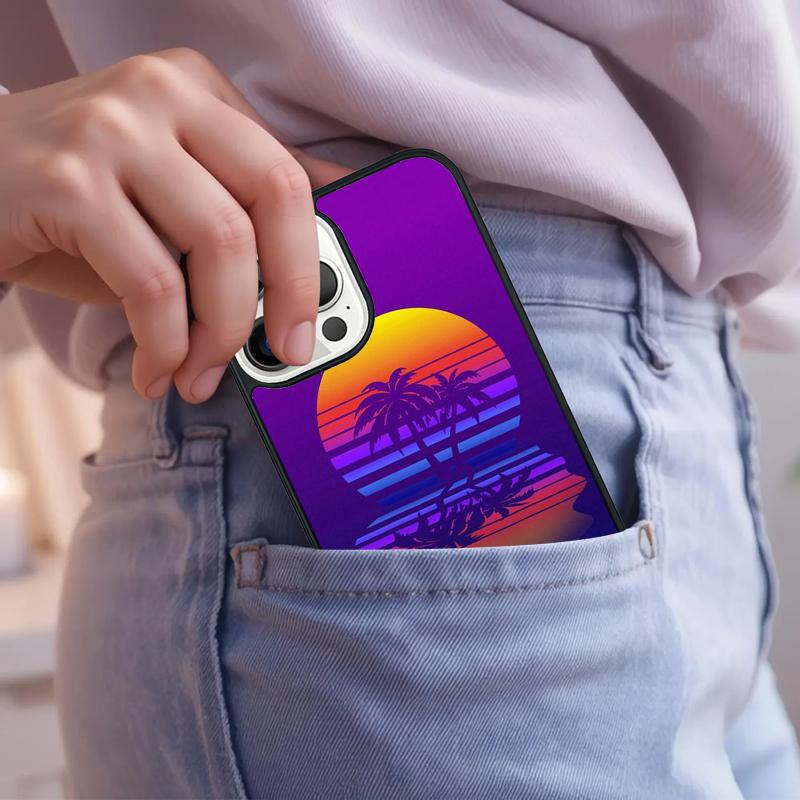80s Retrowave Neon Palms Tree Phone Case For iPhone 17 Air 15 16e 14 13 Pro Max Coque 12 11 Pro Max PLUS cover
