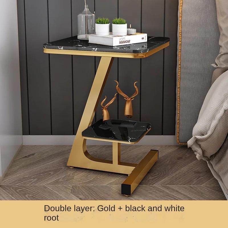 Rectangle Side Table Nordic Luxury Marble Coffee Table Wrought Iron Bedroom Home Living Room Sofa Creative Double Side Table