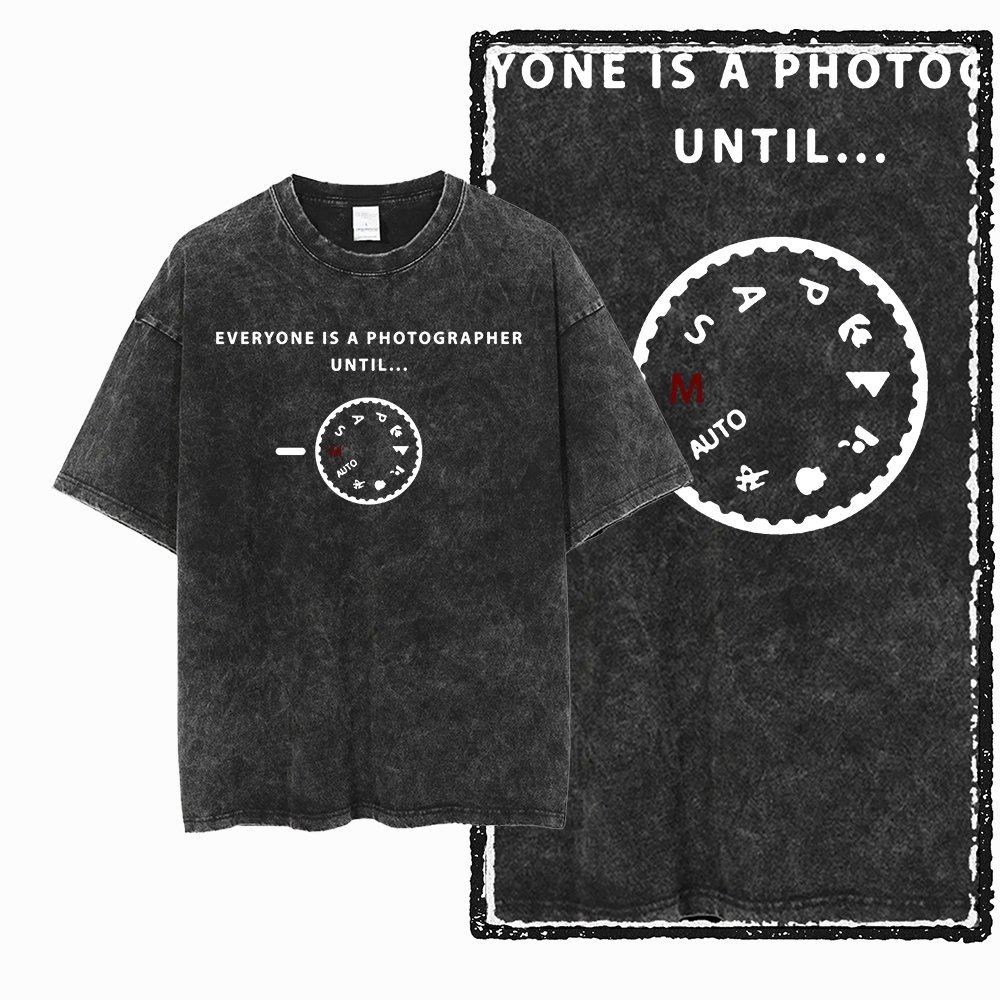 2026 Hot Sale Washed Distressed Men Women Photographer T-Shirt Photography Black Cotton Camera Lover Graphic Print Cotton Tee Shirt Short Sleeve Top