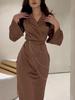 2025 Spring Women's Solid Color Satin Long Dress with Chain Waist