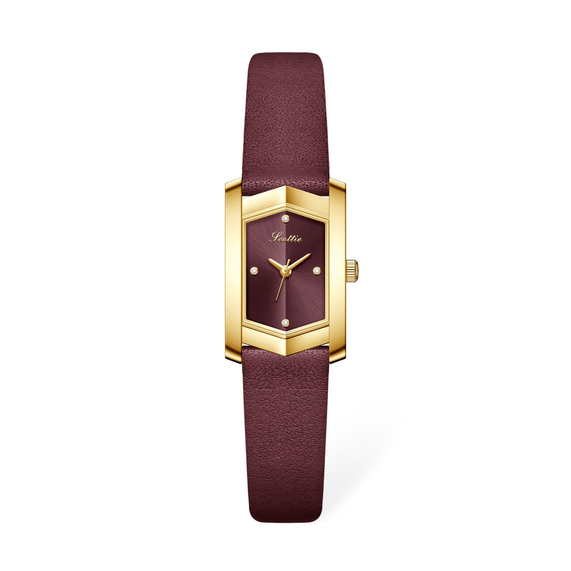 9851 Square Three-Dimensional Women S Quartz Watch Leather Strap