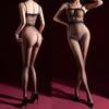 Black Glossy Strapless Lace Stockings Transparent Silk Open Crotch Bodysuit Lingerie