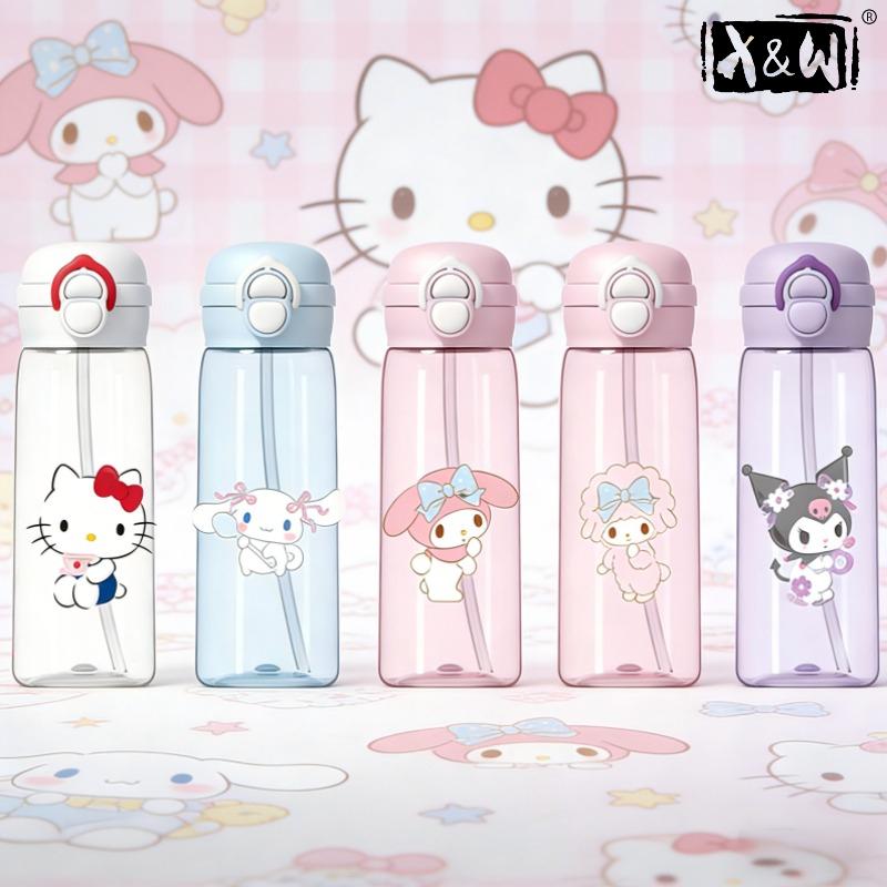 X&W Sanrio Tritan Material Space Cup 500mL Double Drinking Pop-up Lid Portable Water Cup Bubble Tea Cup Kids Water Bottle Cups