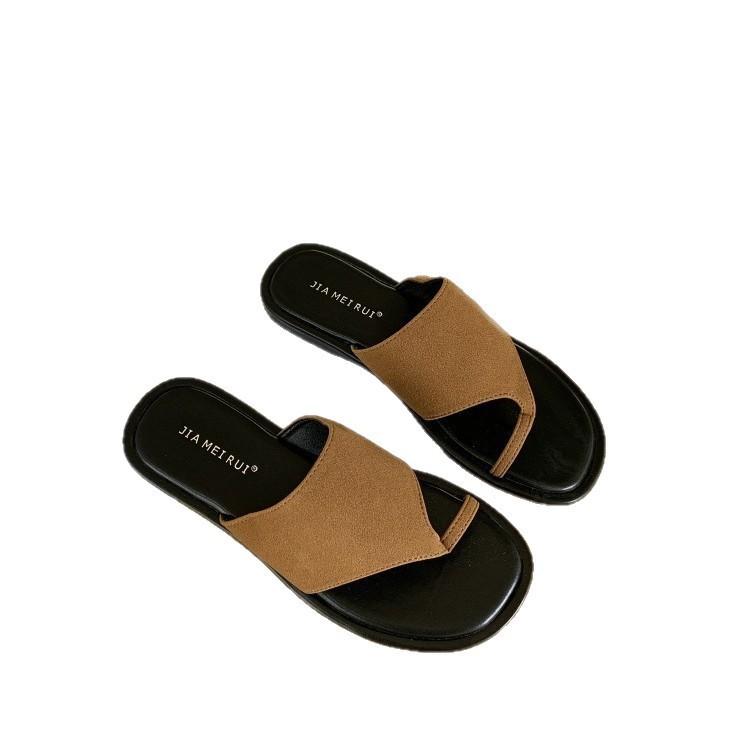 Women's shoes cool slippers beach a flat bottom toe wear 2025 summer slippers design sense niche pedal slippers