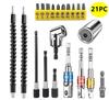 18-Piece Flexible Shaft Screwdriver Bit Extension Set (60, 100, 150mm) with Conversion Joint Rods.