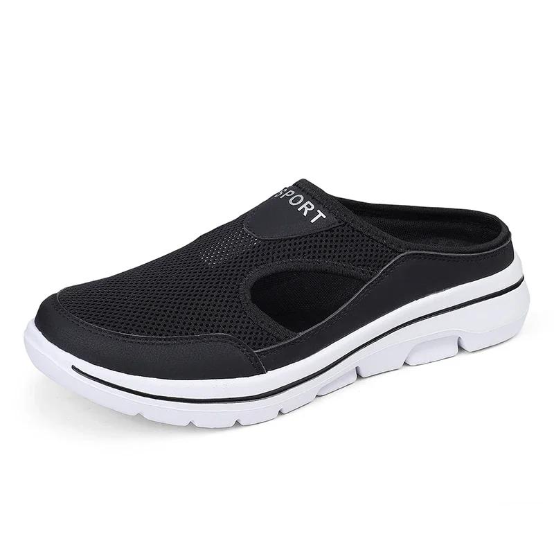 Men Slippers Breathable Mesh Casual Flat Shoes Outdoor Home Lightweigh Solid Slip On Couple Shoes Walking Sport Sandals2025