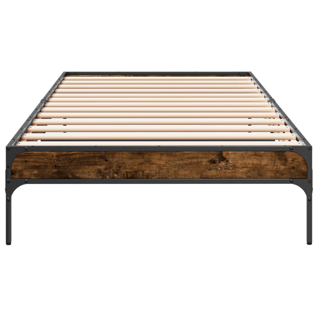 Bed Frame Smoked Oak 100x200 cm Particleboard and Metal